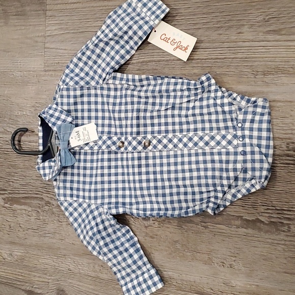 Cat & Jack Button Down Onsie with Matching Bow Tie Size 3-6 Months - Picture 1 of 2